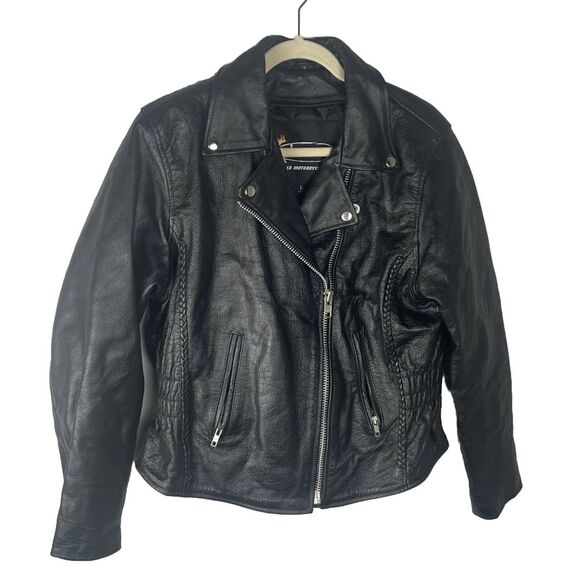 Xelement Women'sBlack‎ Leather Asymmetric Zip Out Lining Motorcycle Jacket L